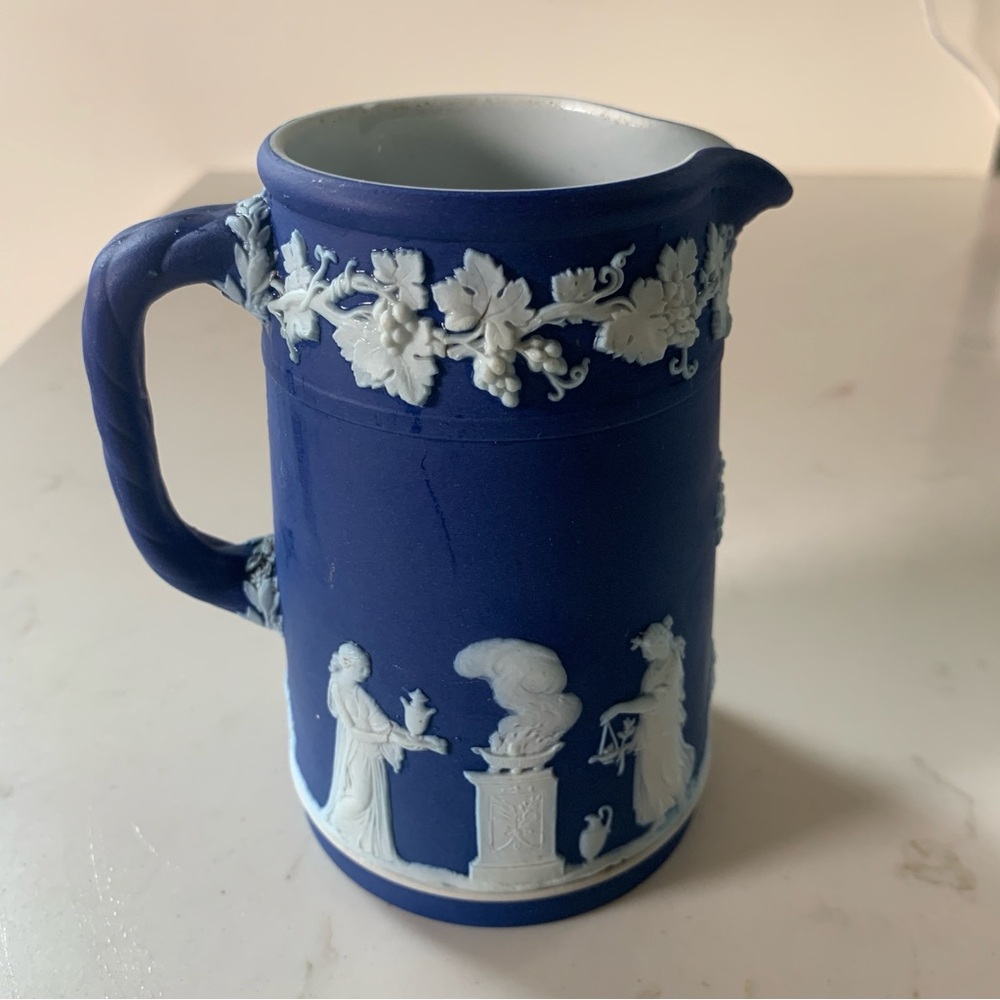 Wedgwood Portland Blue / Colbalt Dip Jasperware Pitcher / Creamer